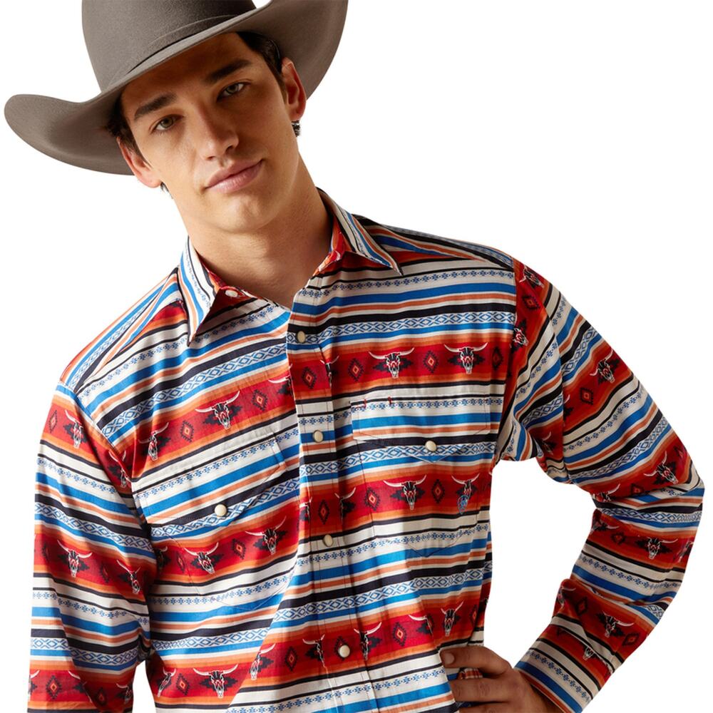 Ariat Men's XL Pratt Classic Snap Shirt Stripe Sandshell Western Cowboy Rodeo‎